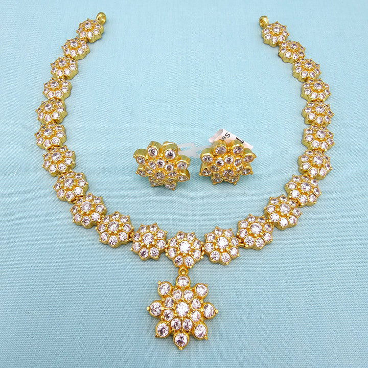 Short Silver CZs Necklace