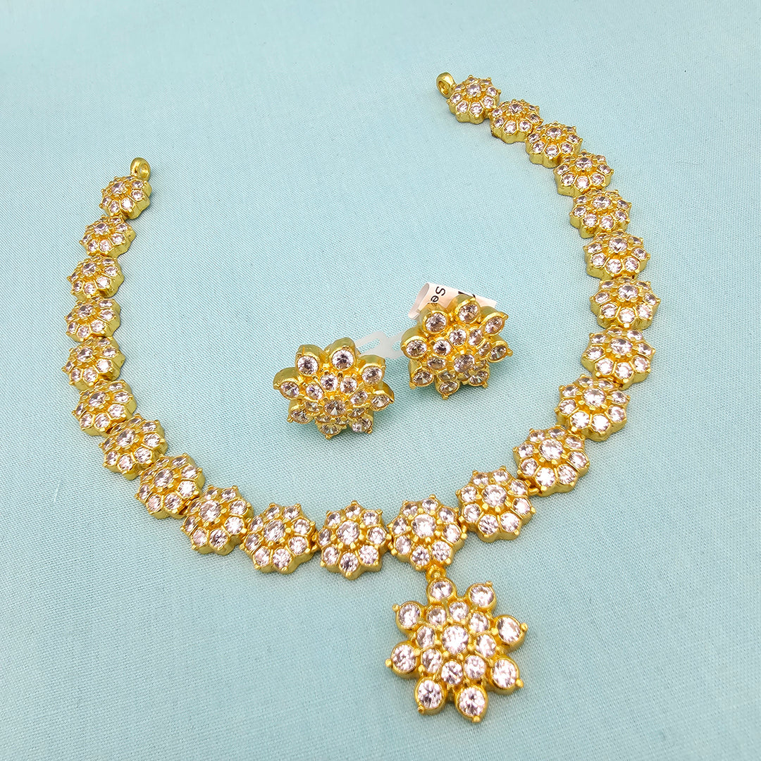 Short Silver CZs Necklace