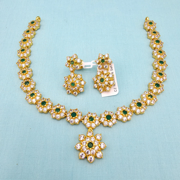 Short Silver CZs Necklace