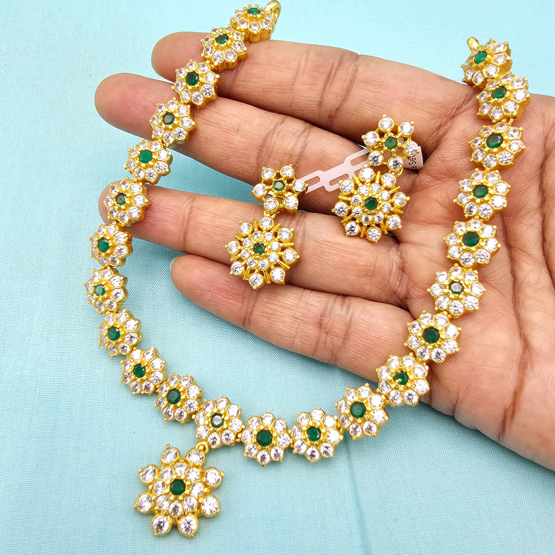 Short Silver CZs Necklace