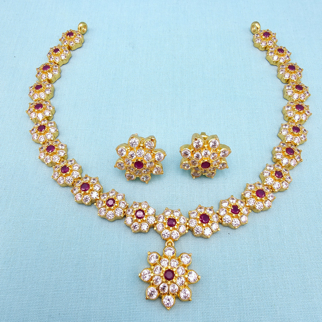 Short Silver CZs Necklace