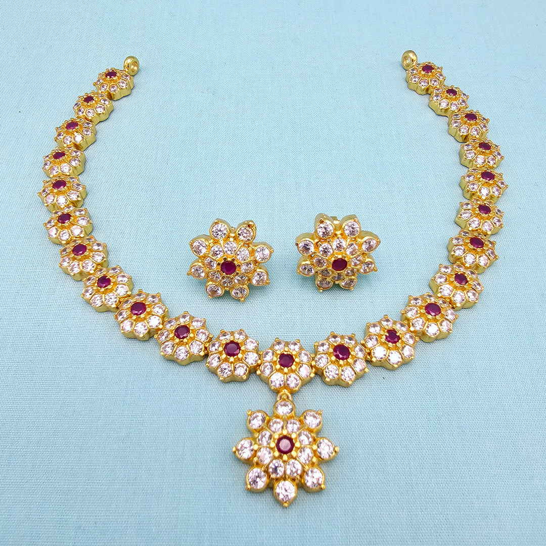 Short Silver CZs Necklace