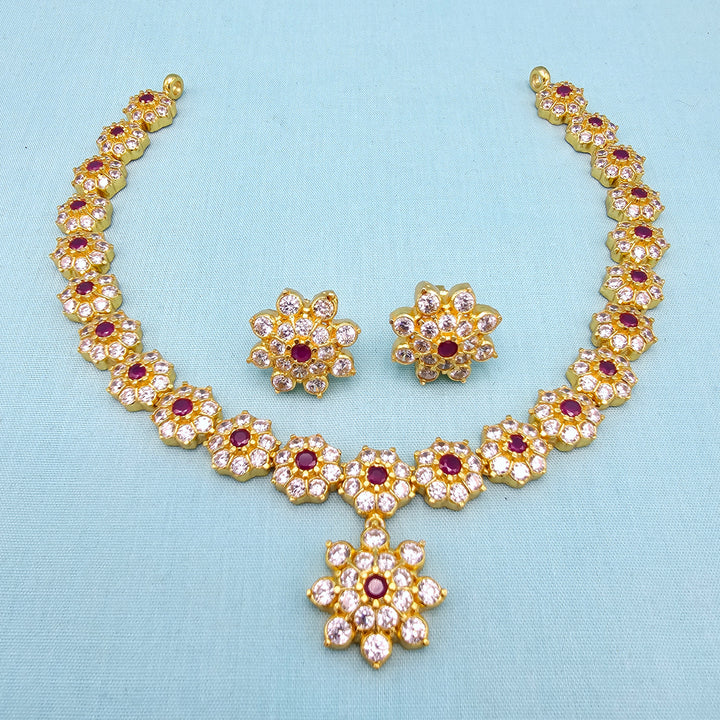 Short Silver CZs Necklace