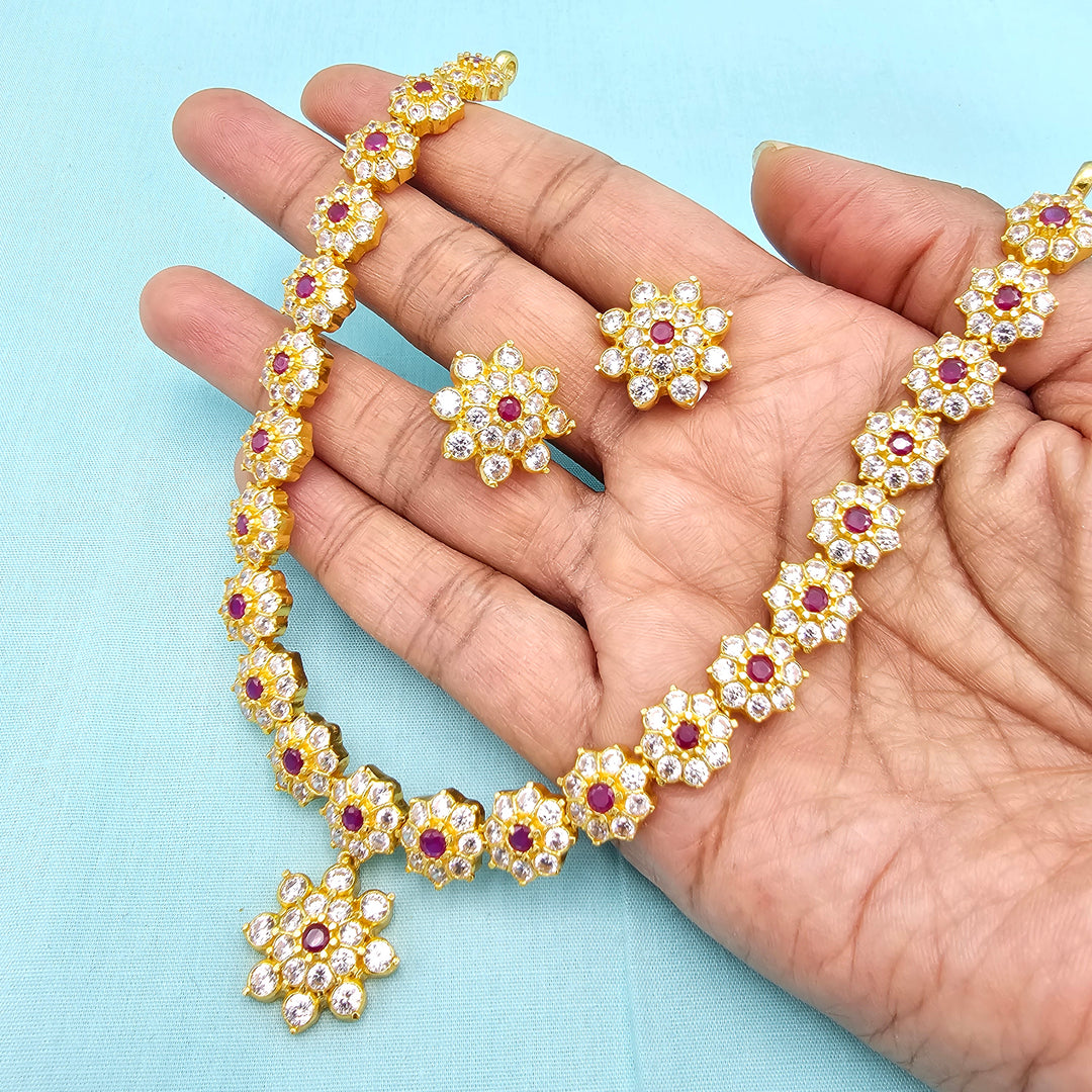 Short Silver CZs Necklace