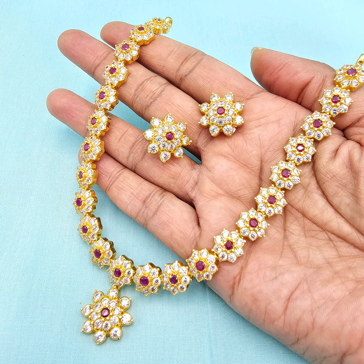 Short Silver CZs Necklace