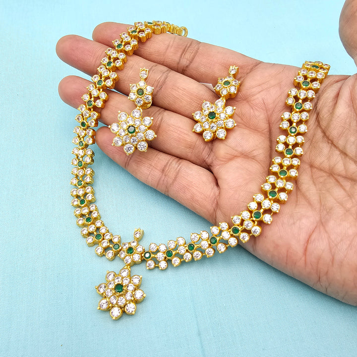 Short Silver CZs Necklace
