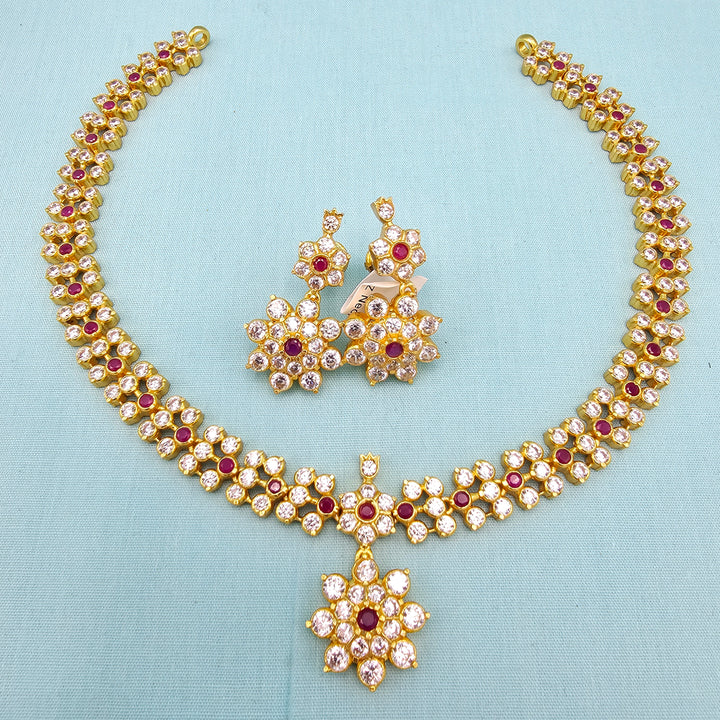 Short Silver CZs Necklace