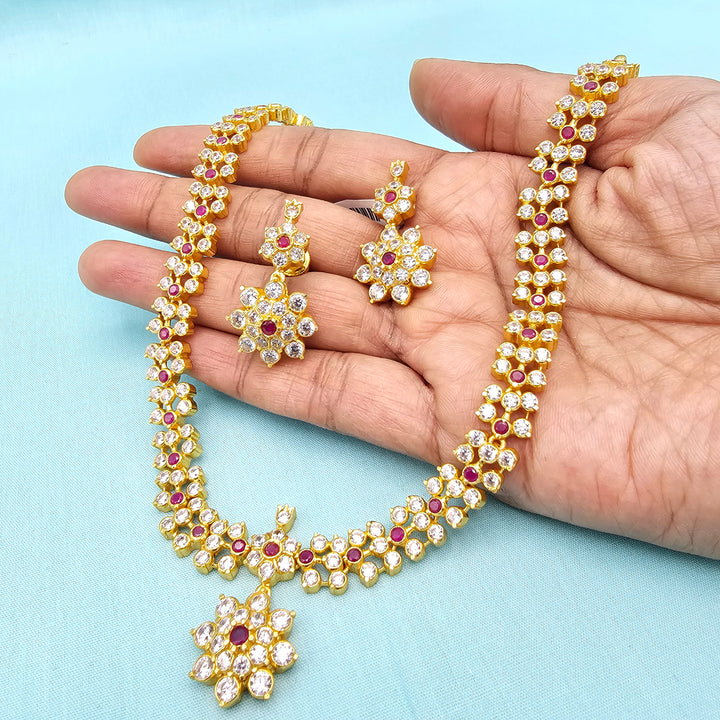 Short Silver CZs Necklace