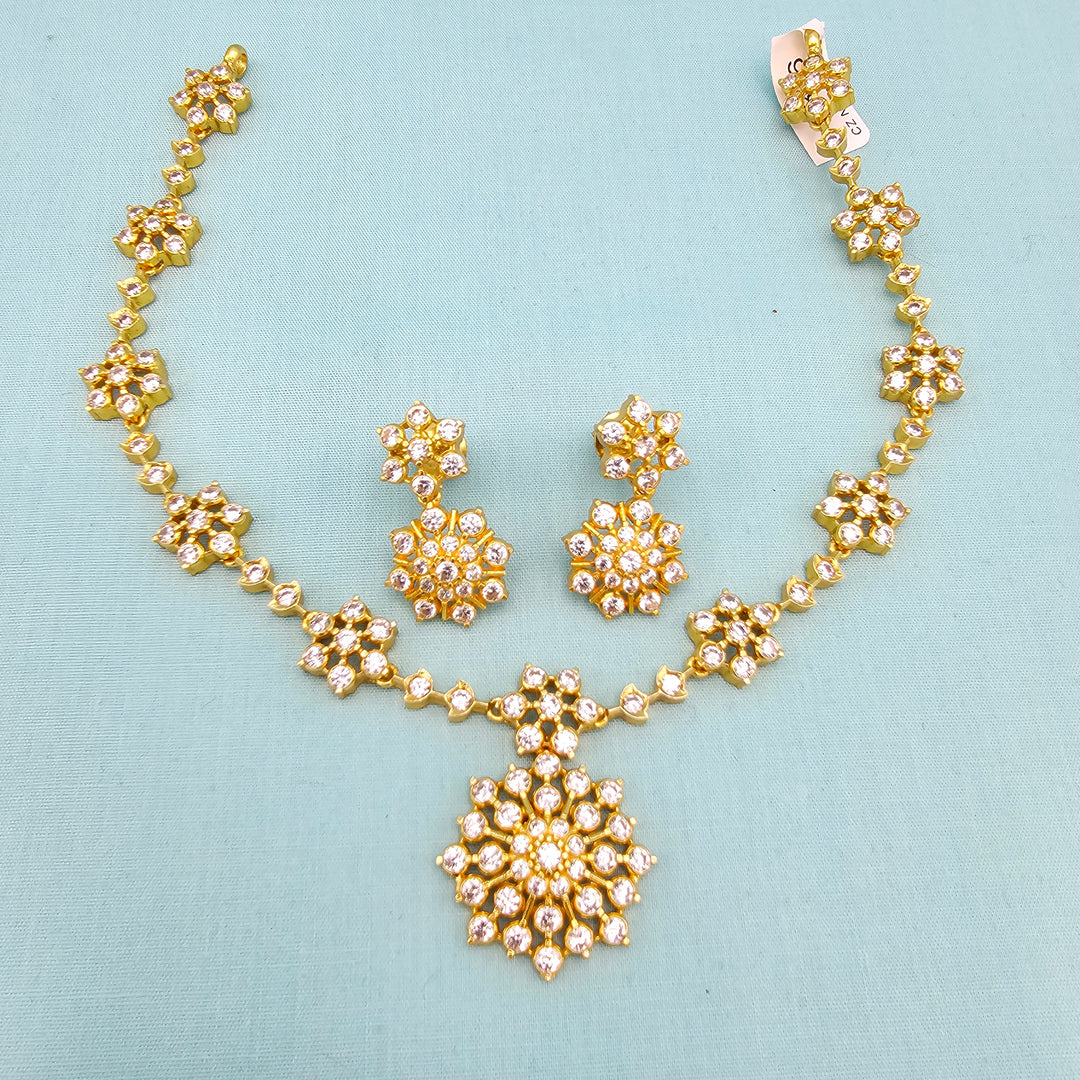 Silver CZs Necklace Set