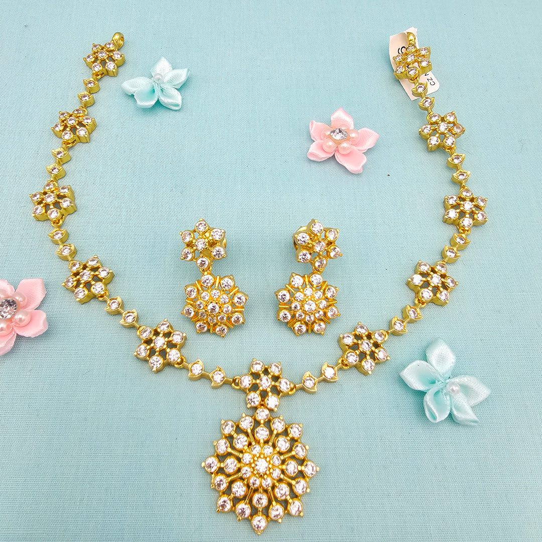 Silver CZs Necklace Set