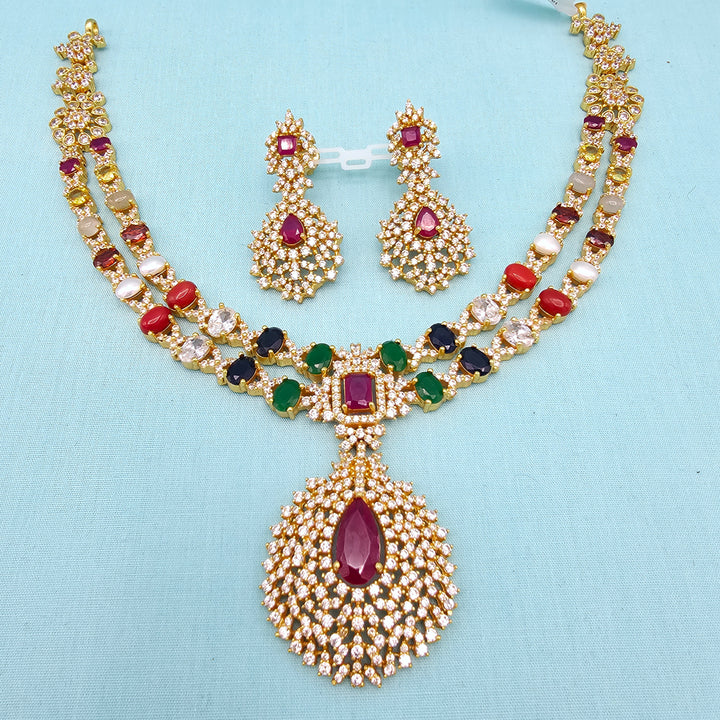Silver Navratna Necklace Set