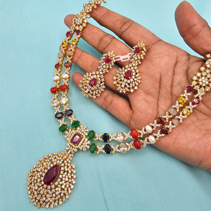 Silver Navratna Necklace Set