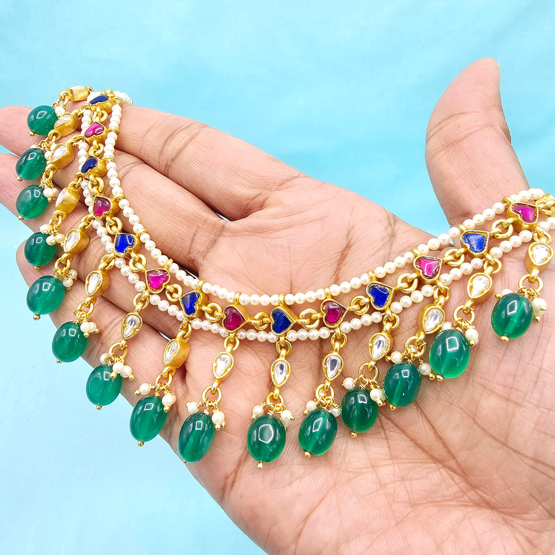 Kundan Green beads Necklace