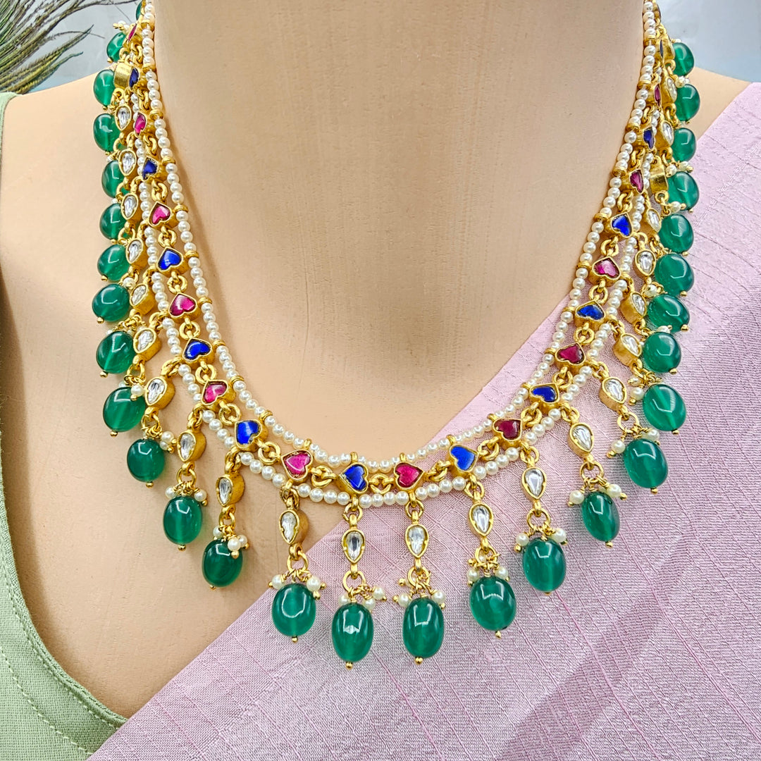 Kundan Green beads Necklace