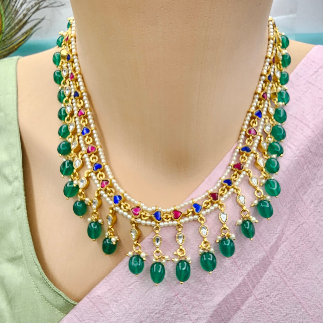 Kundan Green beads Necklace