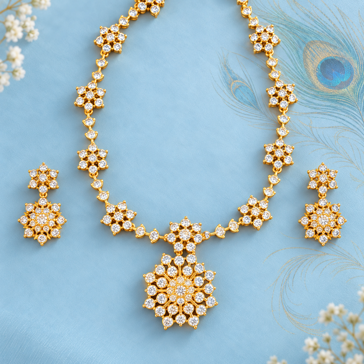Silver CZs necklace set