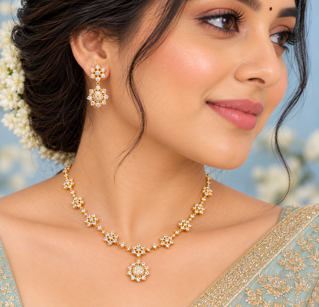 Silver CZs necklace set