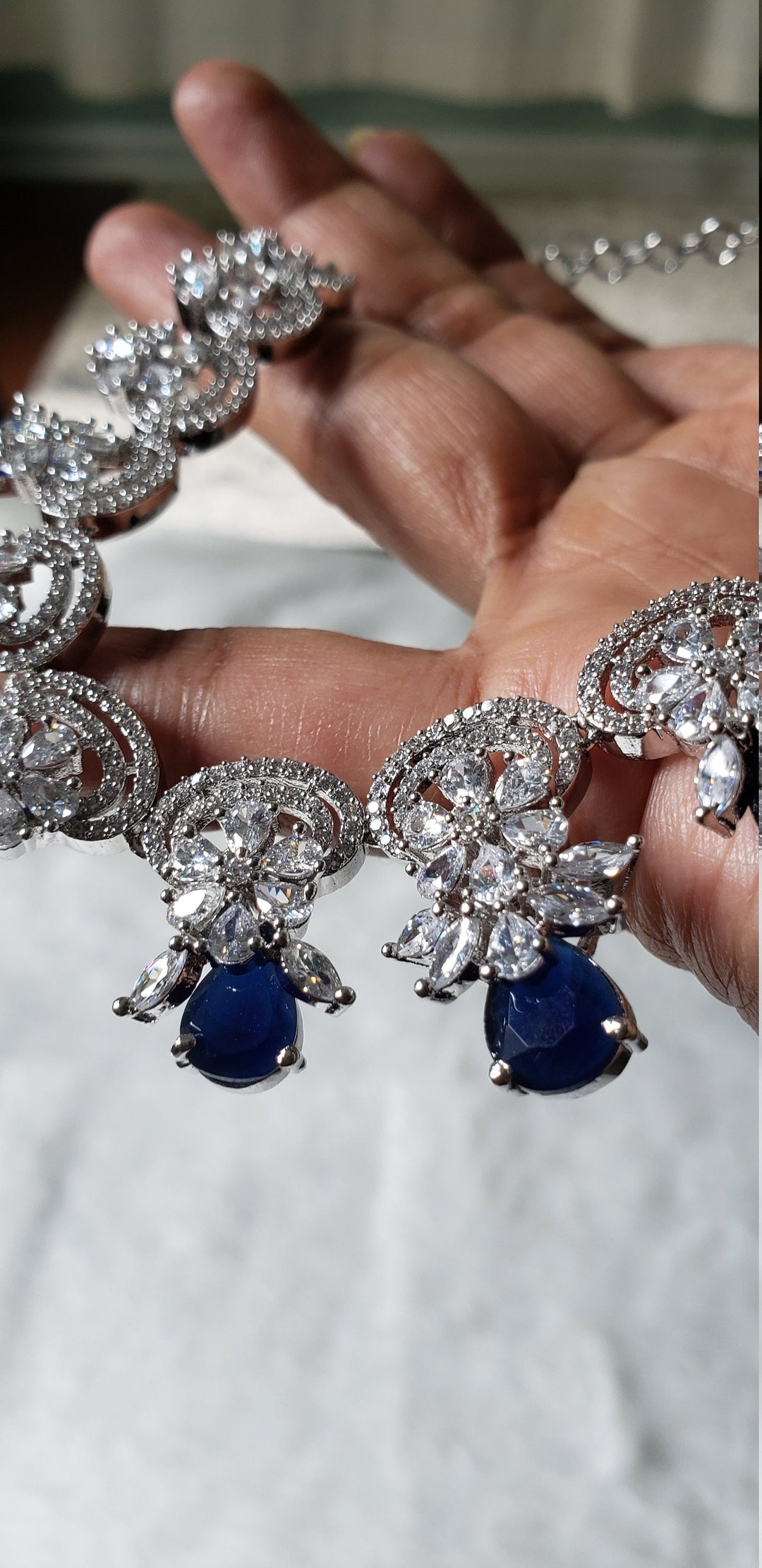 Silver tone Sapphire jewelry
