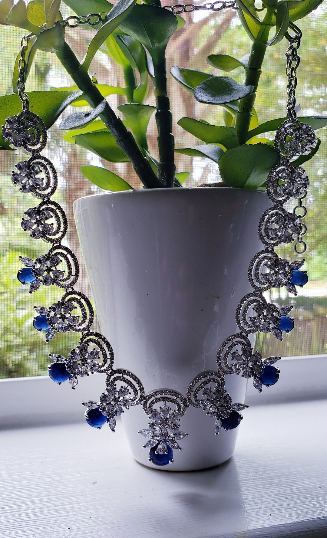 Silver tone Sapphire jewelry