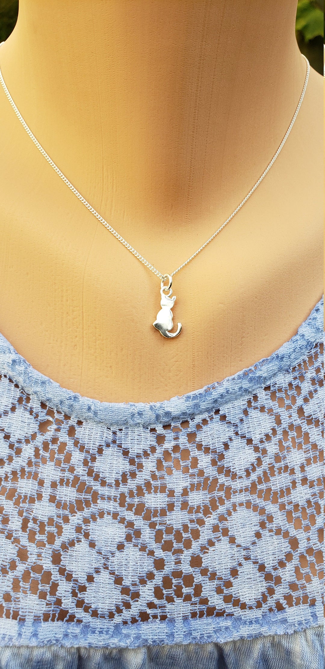 Silver Cat Charm Necklace