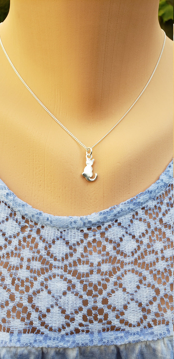 Silver Cat Charm Necklace