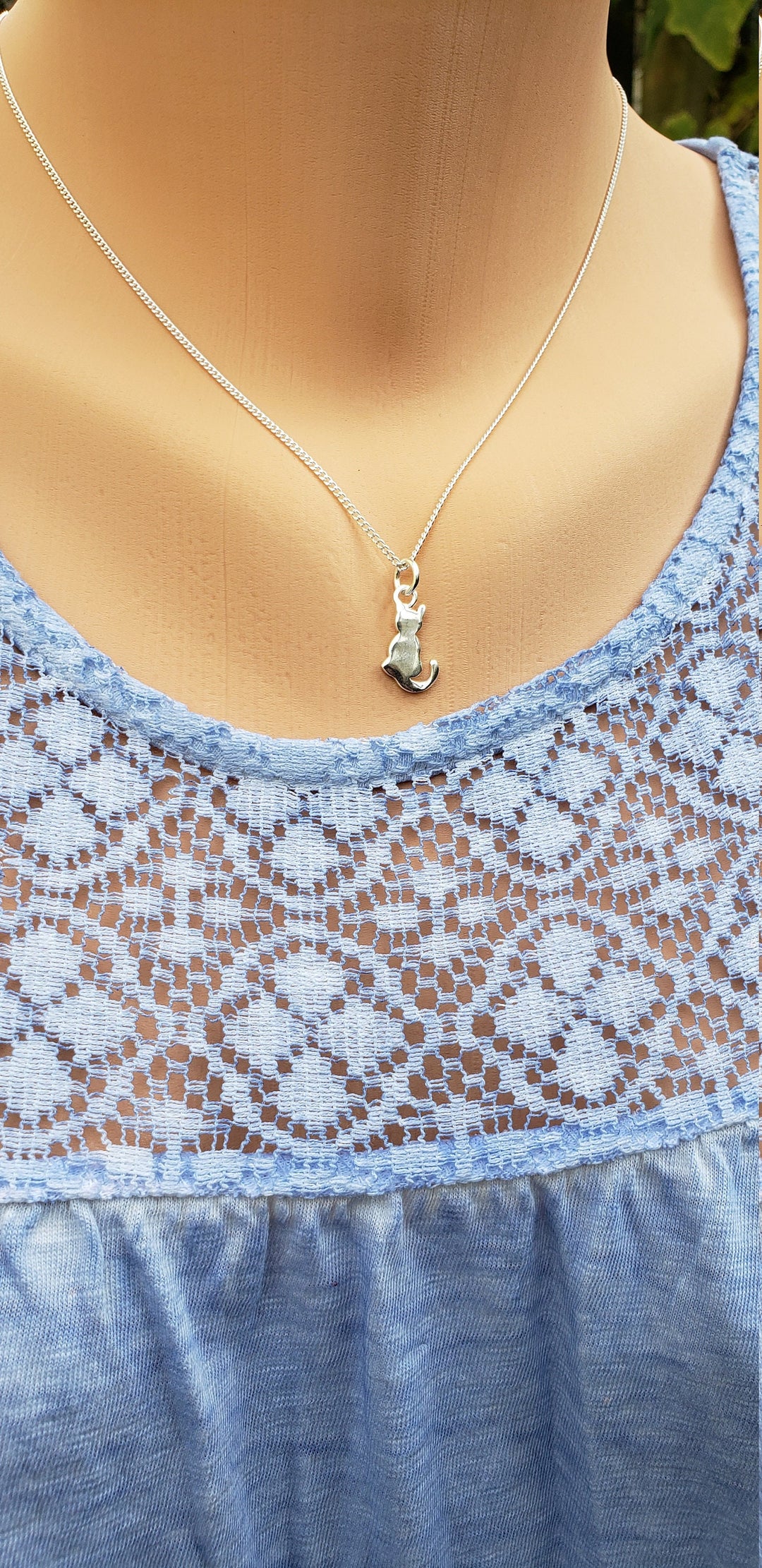Silver Cat Charm Necklace