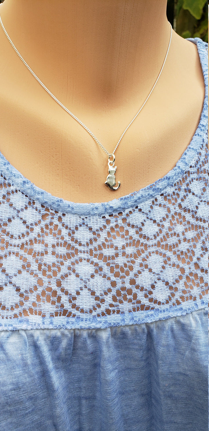 Silver Cat Charm Necklace