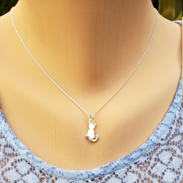 Silver Cat Charm Necklace