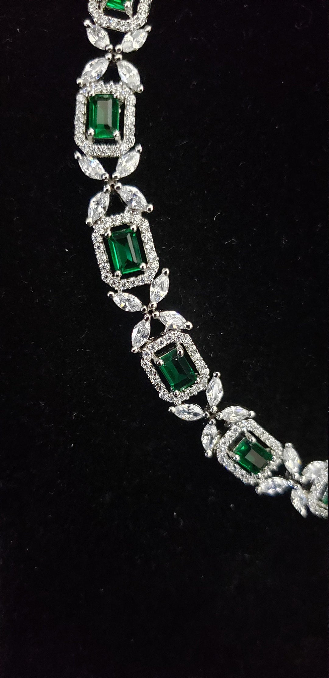 Silver tone Emerald Necklace