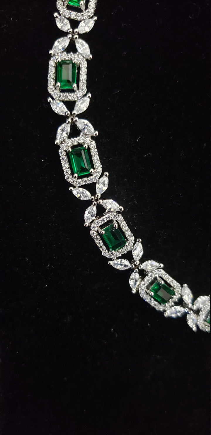Silver tone Emerald Necklace