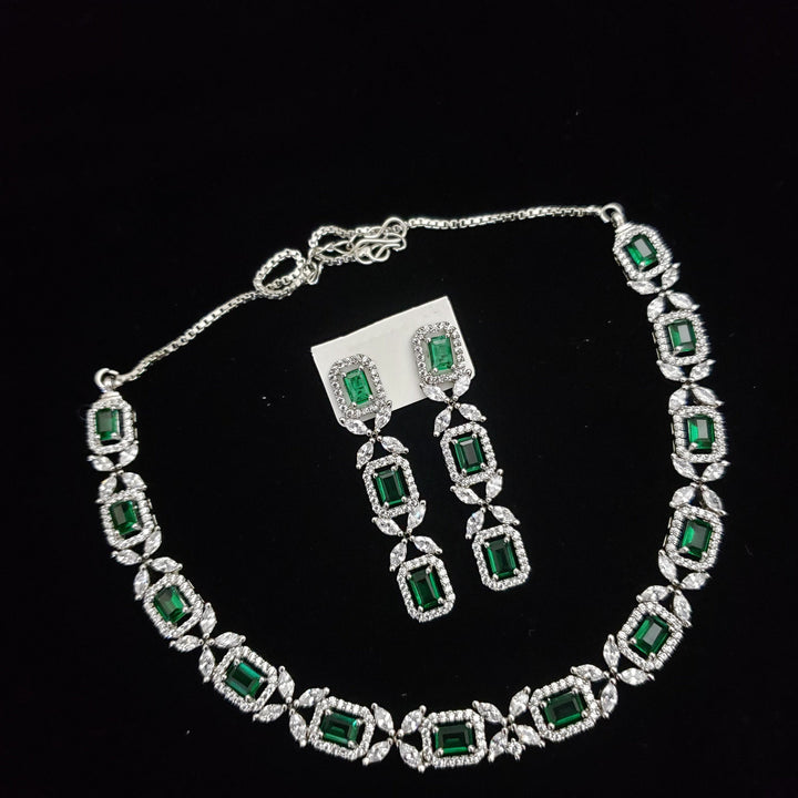 Silver tone Emerald Necklace