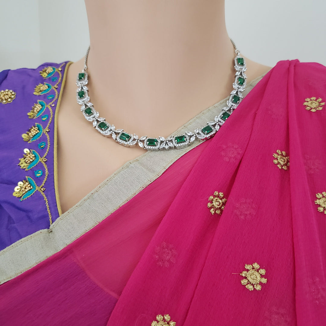 Silver tone Emerald Necklace