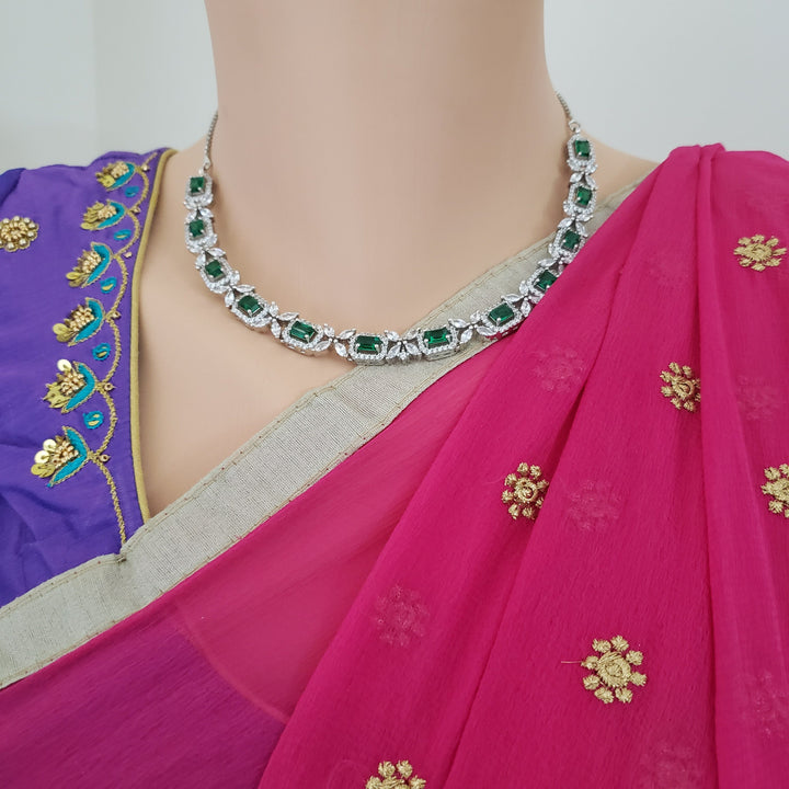 Silver tone Emerald Necklace