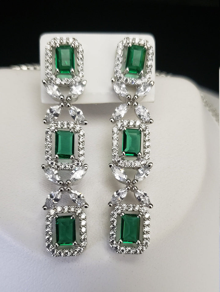 Silver tone Emerald Necklace