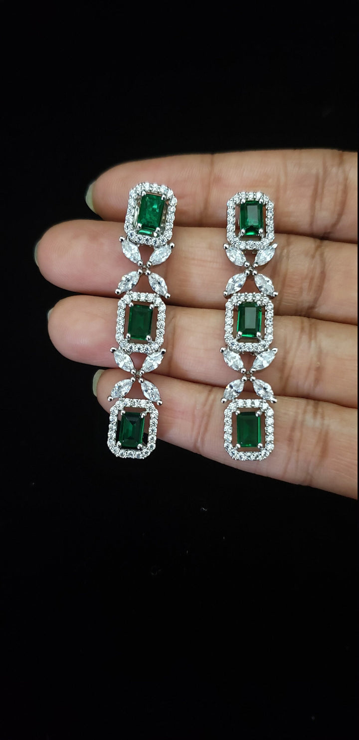 Silver tone Emerald Necklace