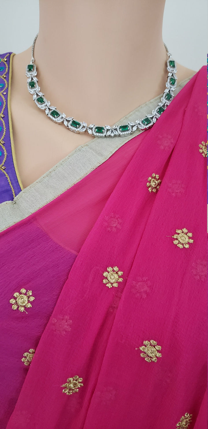 Silver tone Emerald Necklace