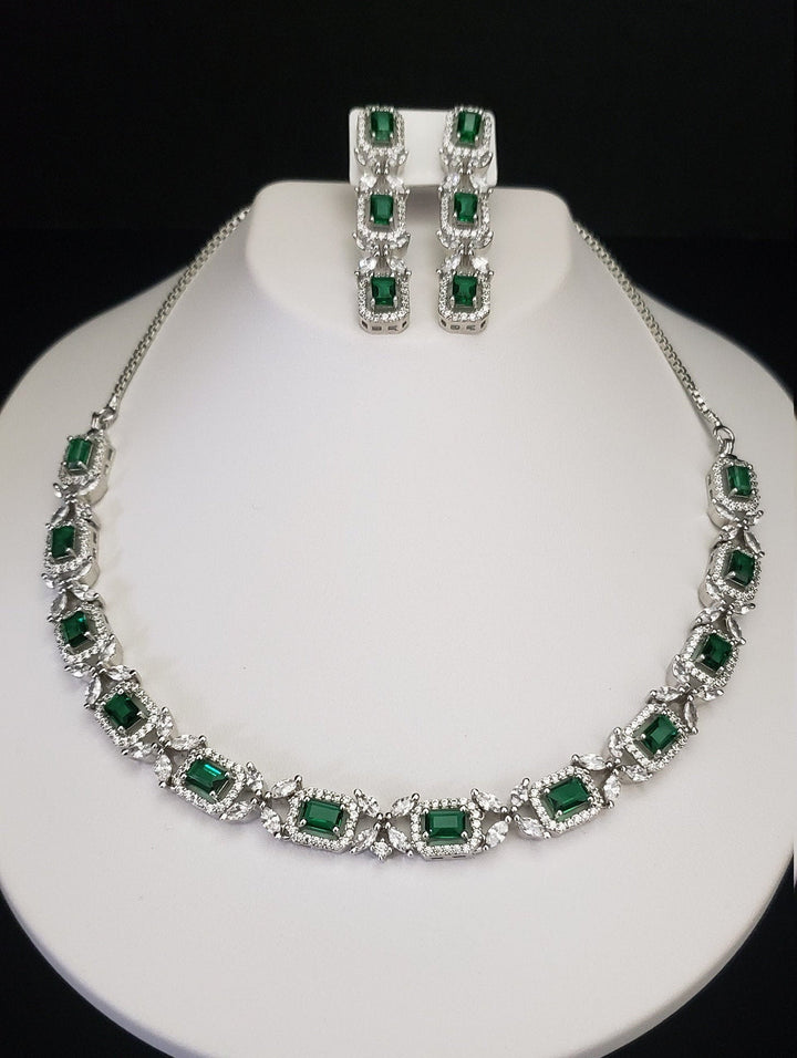 Silver tone Emerald Necklace