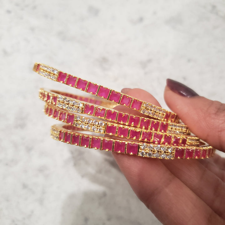 Pink cz Bangles Set