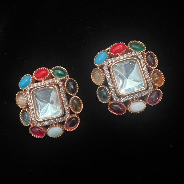 Brass Navratna studs
