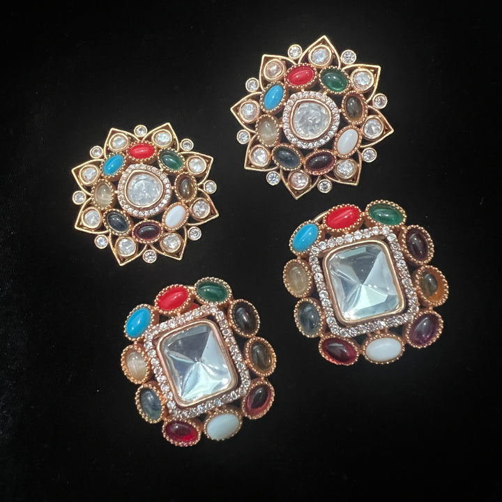 Brass Navratna studs