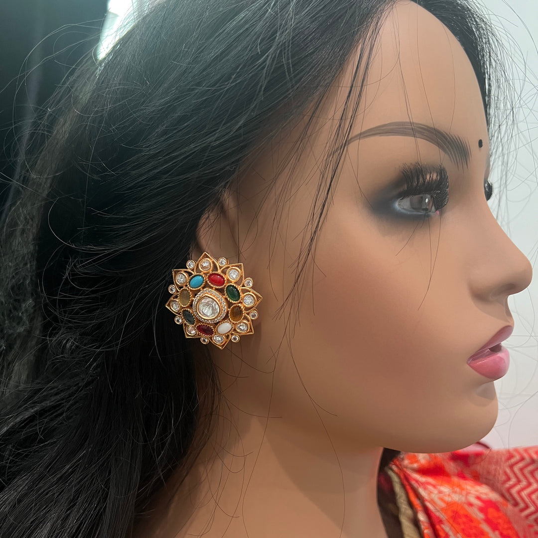 Brass Navratna studs