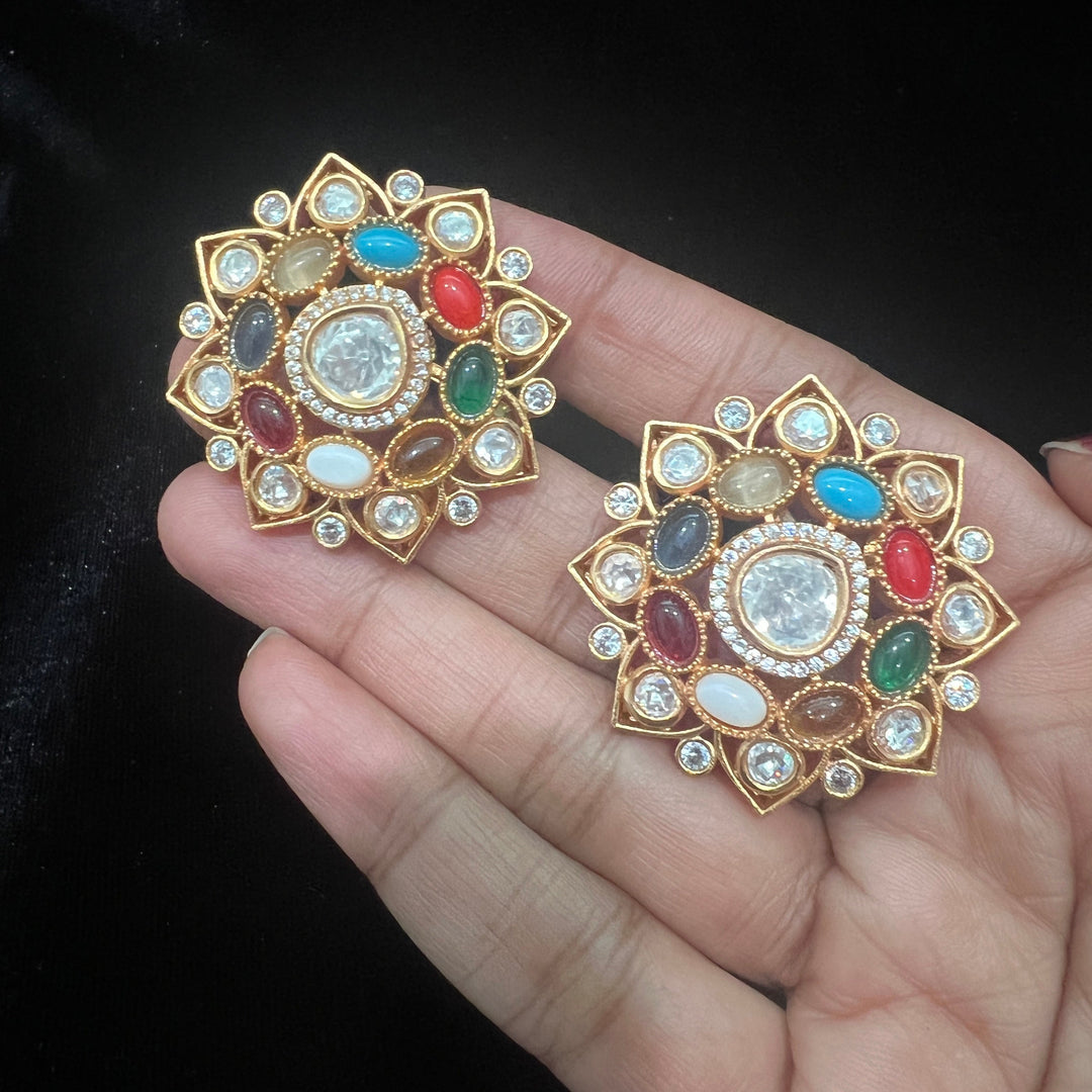 Brass Navratna studs