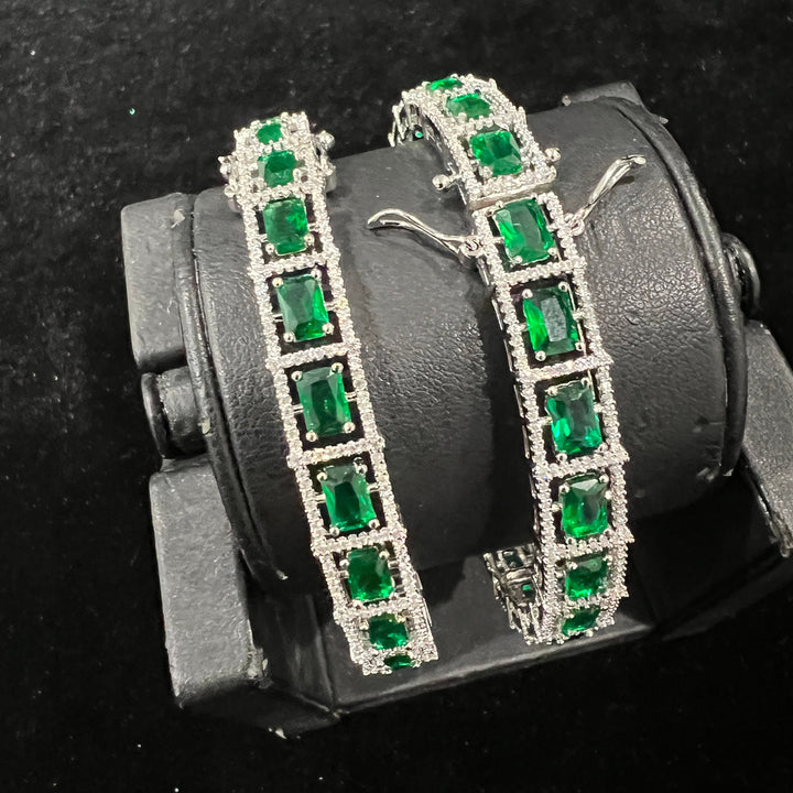 Rhodium Emerald bangles
