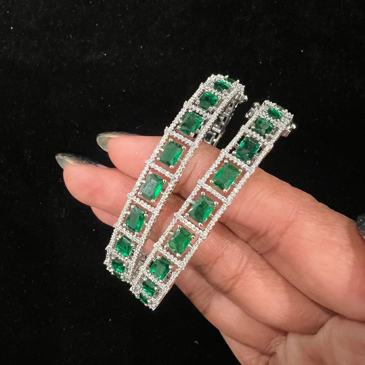 Rhodium Emerald bangles