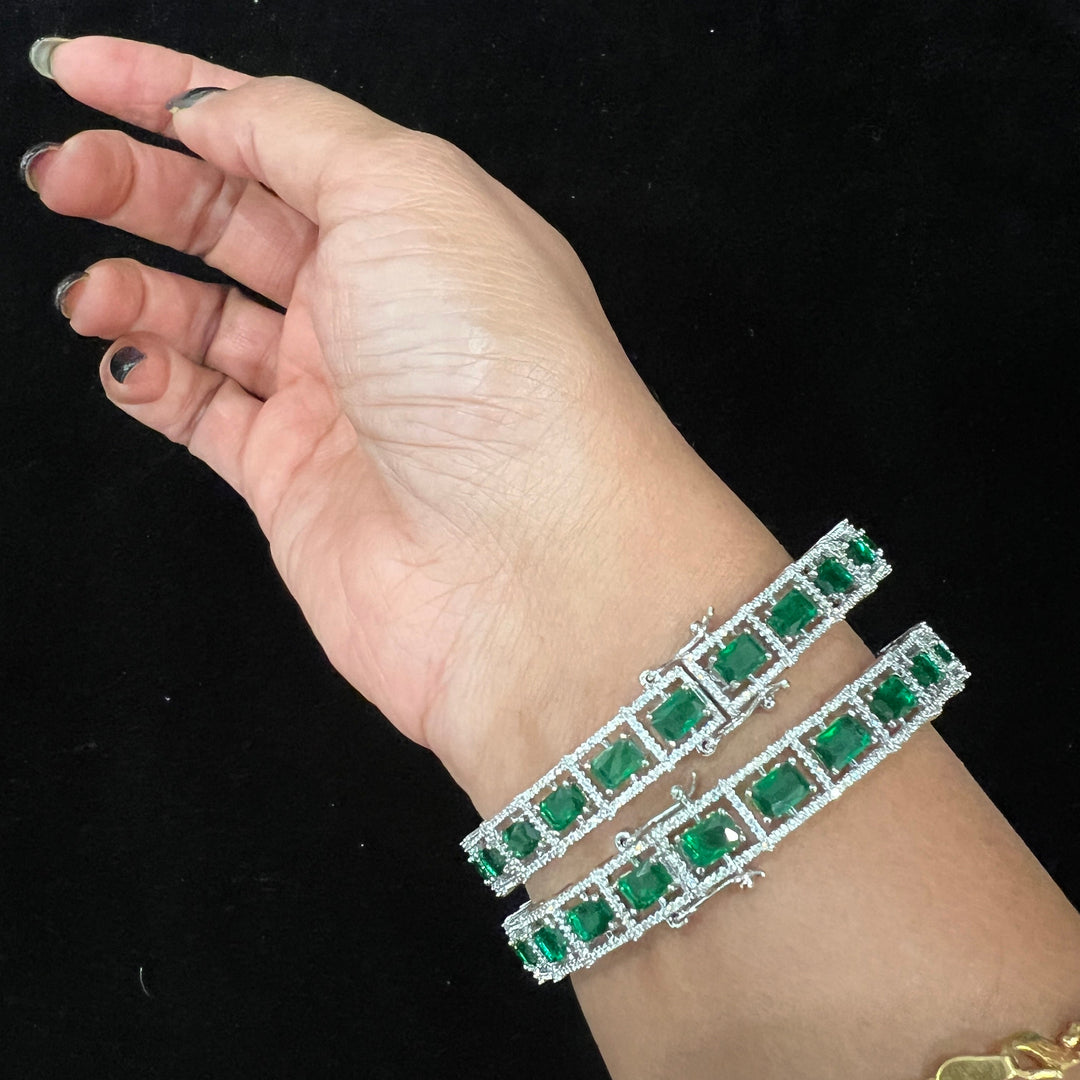 Rhodium Emerald bangles