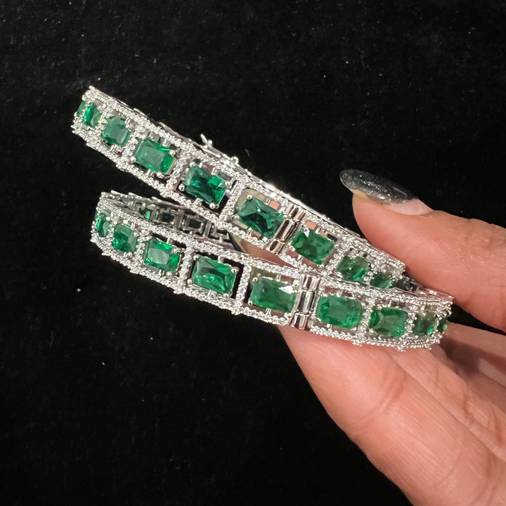 Rhodium Emerald bangles