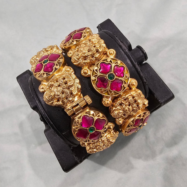 Pink Kundan Bangles Set