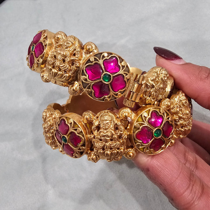 Pink Kundan Bangles Set