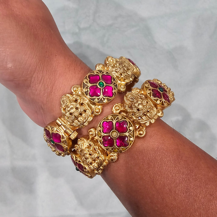 Pink Kundan Bangles Set