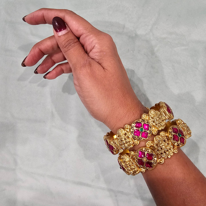 Pink Kundan Bangles Set